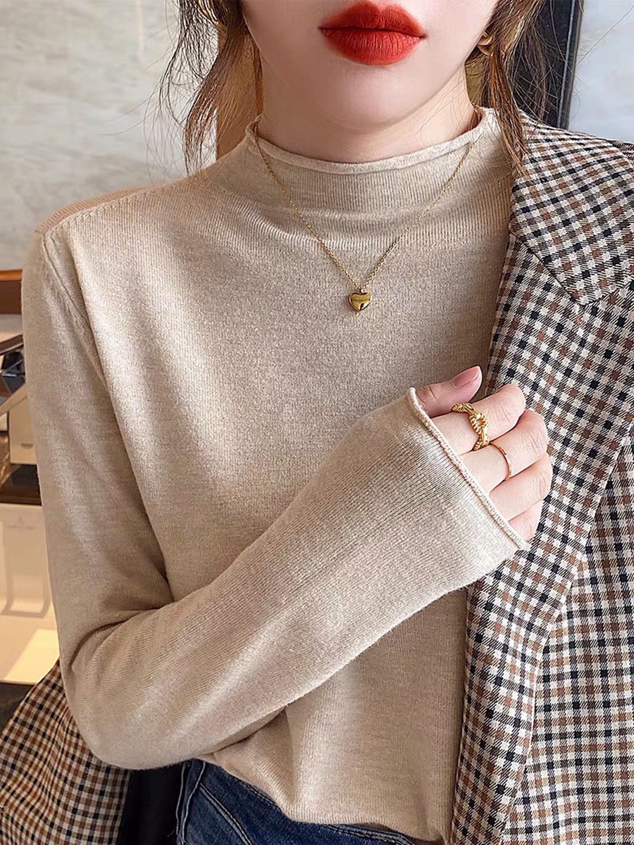 Women's Half Turtleneck Knit Top Long Sleeve Spring Autumn Base Layer Sweater