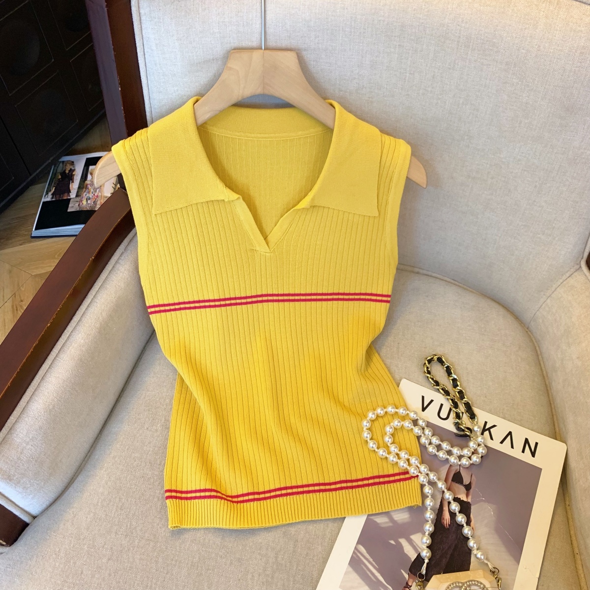 Striped Knit Tank Top for Women Summer 2026 Sleeveless Polo Style Camisole