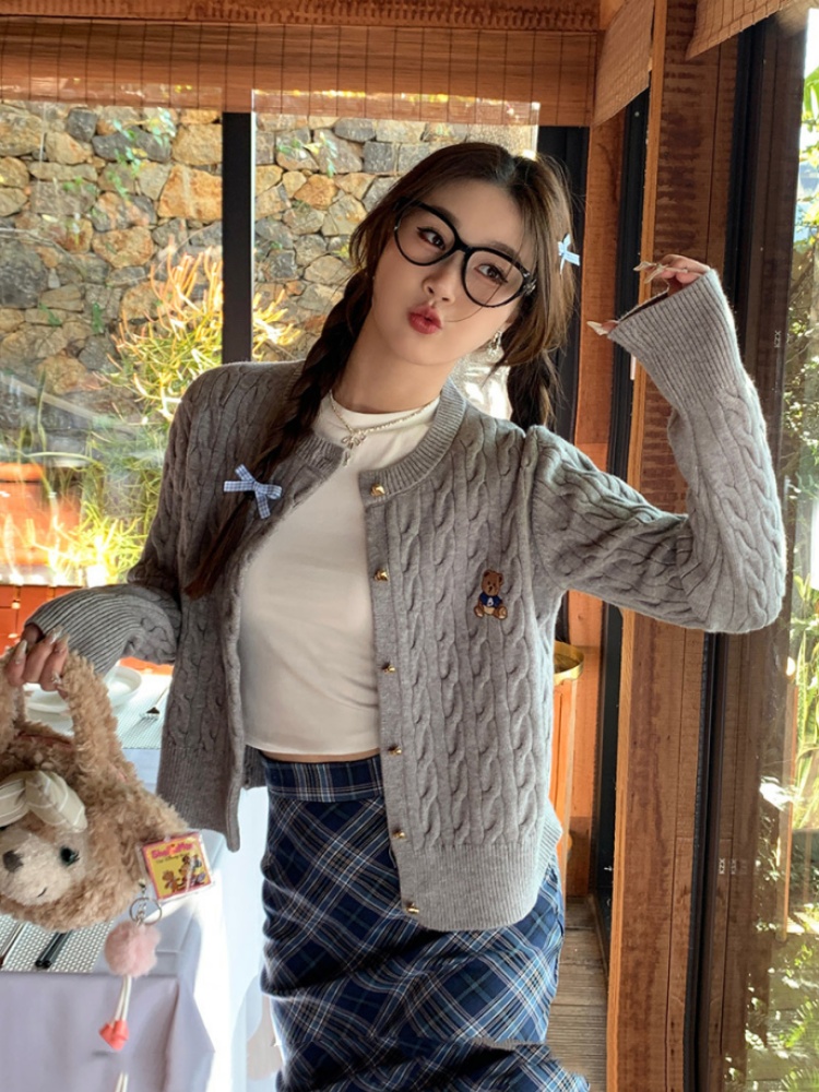 Women's Autumn Korean Style Cable Knit Cardigan Sweater 2026 Winter Outerwear