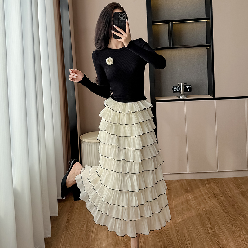 Women's French Style A-Line Midi Dress with Layered Look