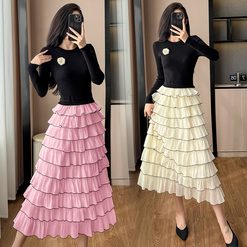 Women's French Style A-Line Midi Dress with Layered Look - Image 2