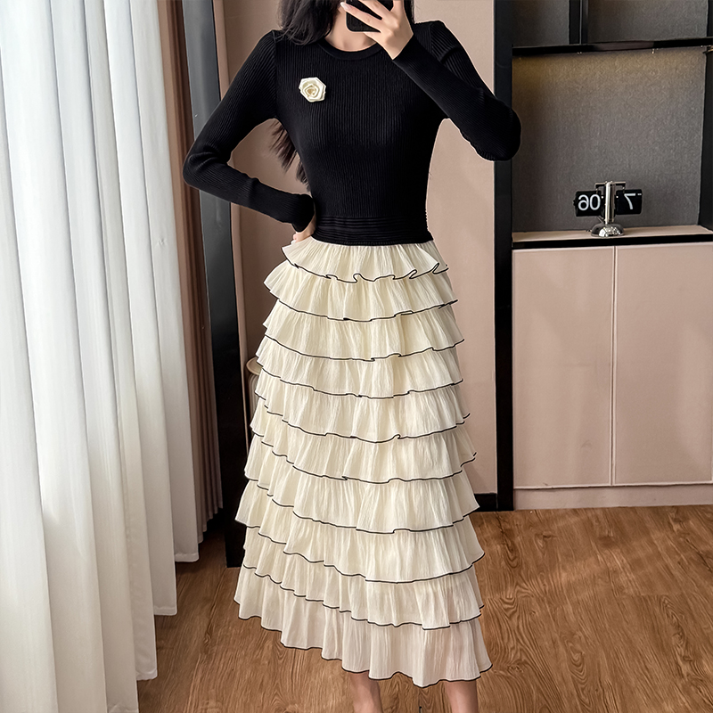 Women's French Style A-Line Midi Dress with Layered Look - Image 5