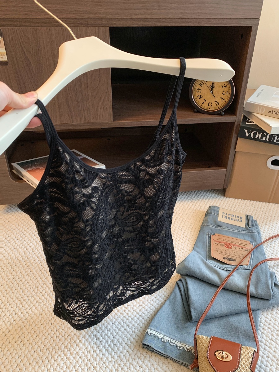 French Lace Camisole Tank Top for Women with Built-in Bra Pads - Image 2