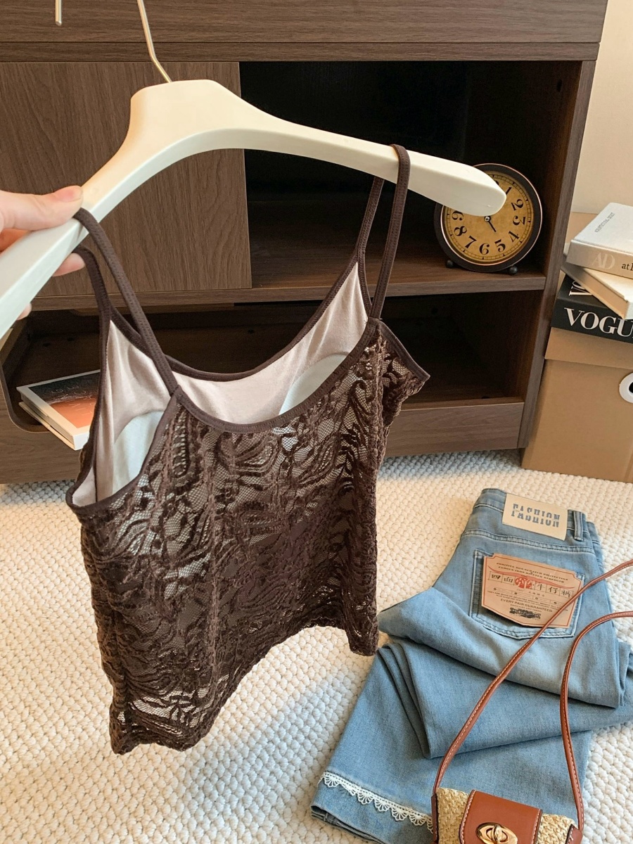 French Lace Camisole Tank Top for Women with Built-in Bra Pads - Image 4