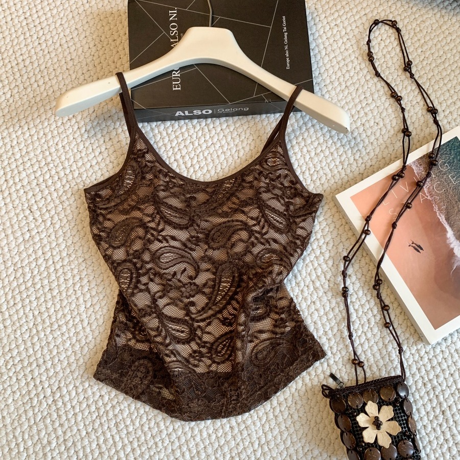 French Lace Camisole Tank Top for Women with Built-in Bra Pads - Image 5