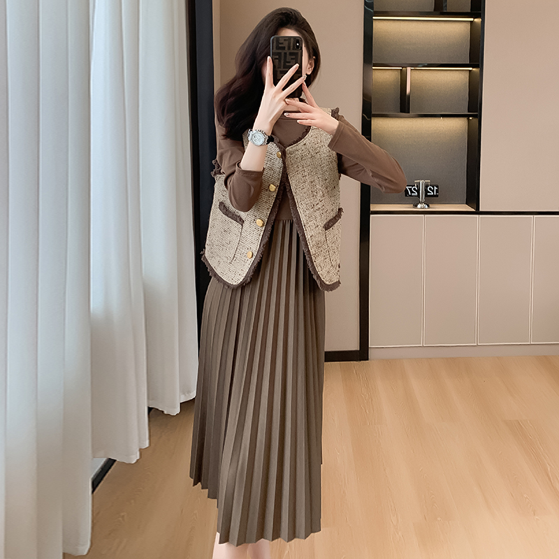 French-Style Vest and Dress Two-Piece Set for Women - Chic Tweed-Inspired Autumn Winter New Arrival